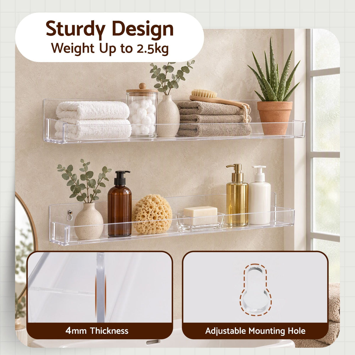 6-Pack Acrylic Floating Wall Shelves with Detachable Panels & Front Lip - Clear - Furniture > Living Room > Bookcases & Shelves - Rivercity House & Home Co. (ABN 18 642 972 209) - Affordable Modern Furniture Australia