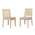 Set of 6 Cane Rattan Armless Dining Chairs with Upholstered Seat - Natural & Grey