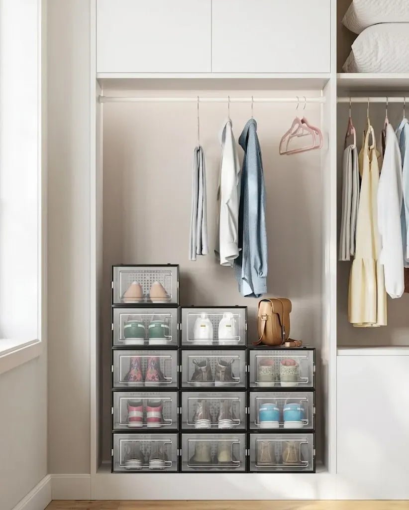 6-Pack Clear Stackable Shoe Storage Boxes 33x23x14cm - Black - Furniture > Living Room > Shoe Storage - Rivercity House & Home Co. (ABN 18 642 972 209) - Affordable Modern Furniture Australia