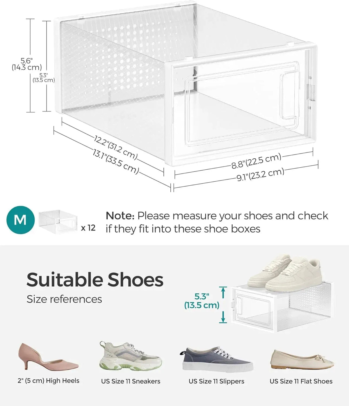 6-Pack Clear Stackable Shoe Storage Boxes 33x23x14cm - White - Furniture > Living Room > Shoe Storage - Rivercity House & Home Co. (ABN 18 642 972 209) - Affordable Modern Furniture Australia