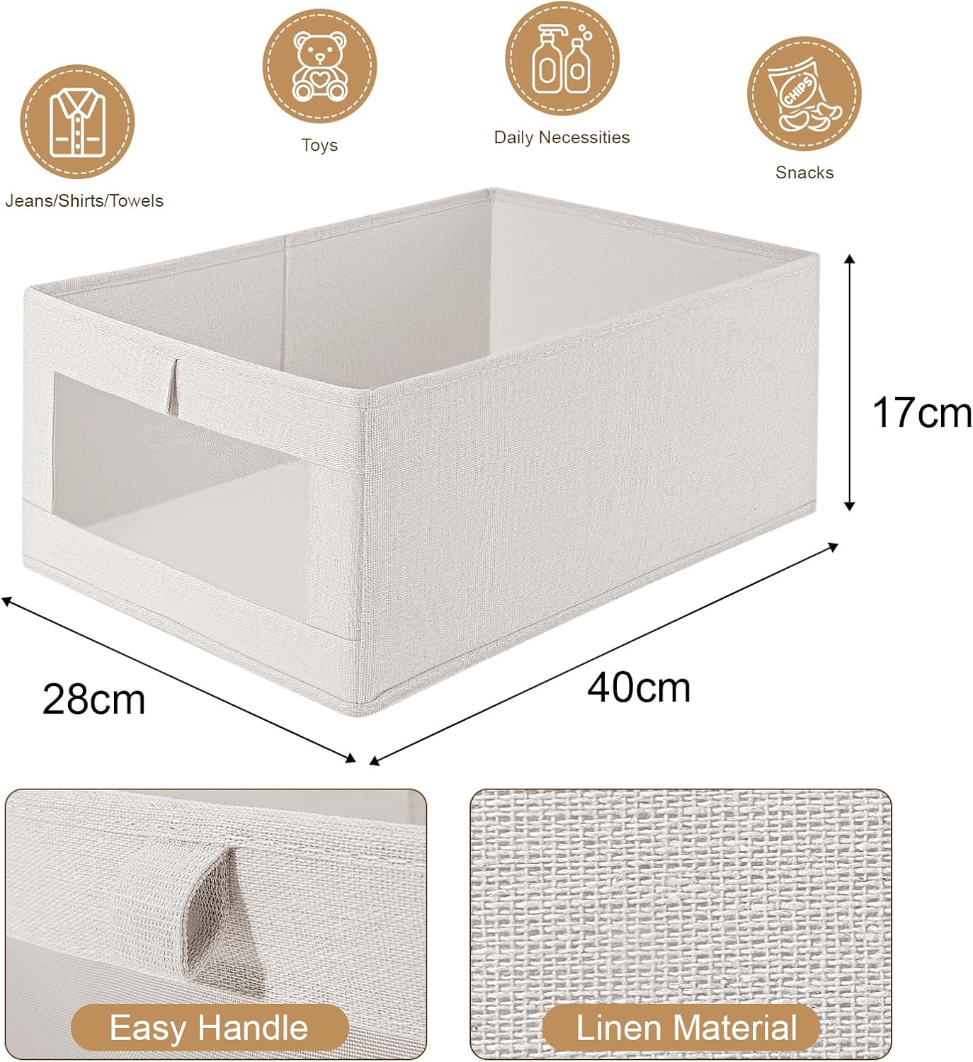 6 Pack Closet Storage Bins with Clear Window for Shelves, Wardrobe & Bedroom Organization - Natural Linen - Home & Garden > Storage > Clothing & Wardrobe Storage - Rivercity House & Home Co. (ABN 18 642 972 209) - Affordable Modern Furniture Australia
