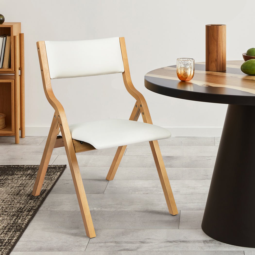 6 - Pack Foldable Dining Chairs with PU Seats - Beige - Rivercity House & Home Co. (ABN 18 642 972 209) - Affordable Modern Furniture Australia