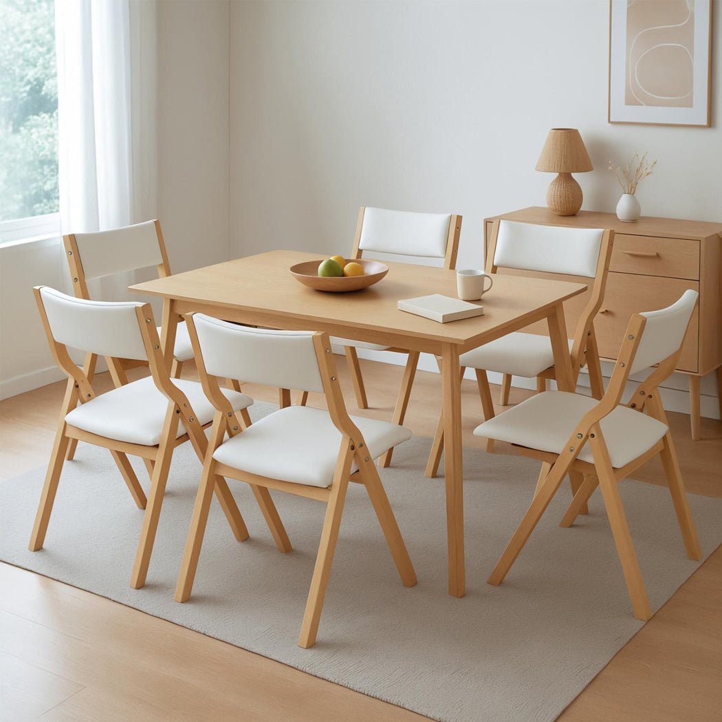 6 - Pack Foldable Dining Chairs with PU Seats - Beige - Rivercity House & Home Co. (ABN 18 642 972 209) - Affordable Modern Furniture Australia