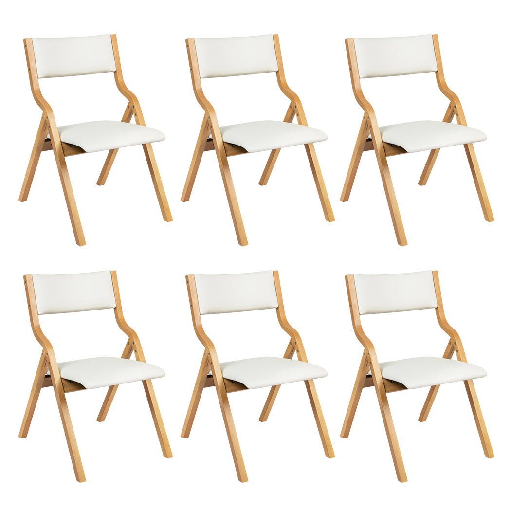6 - Pack Foldable Dining Chairs with PU Seats - Beige - Rivercity House & Home Co. (ABN 18 642 972 209) - Affordable Modern Furniture Australia