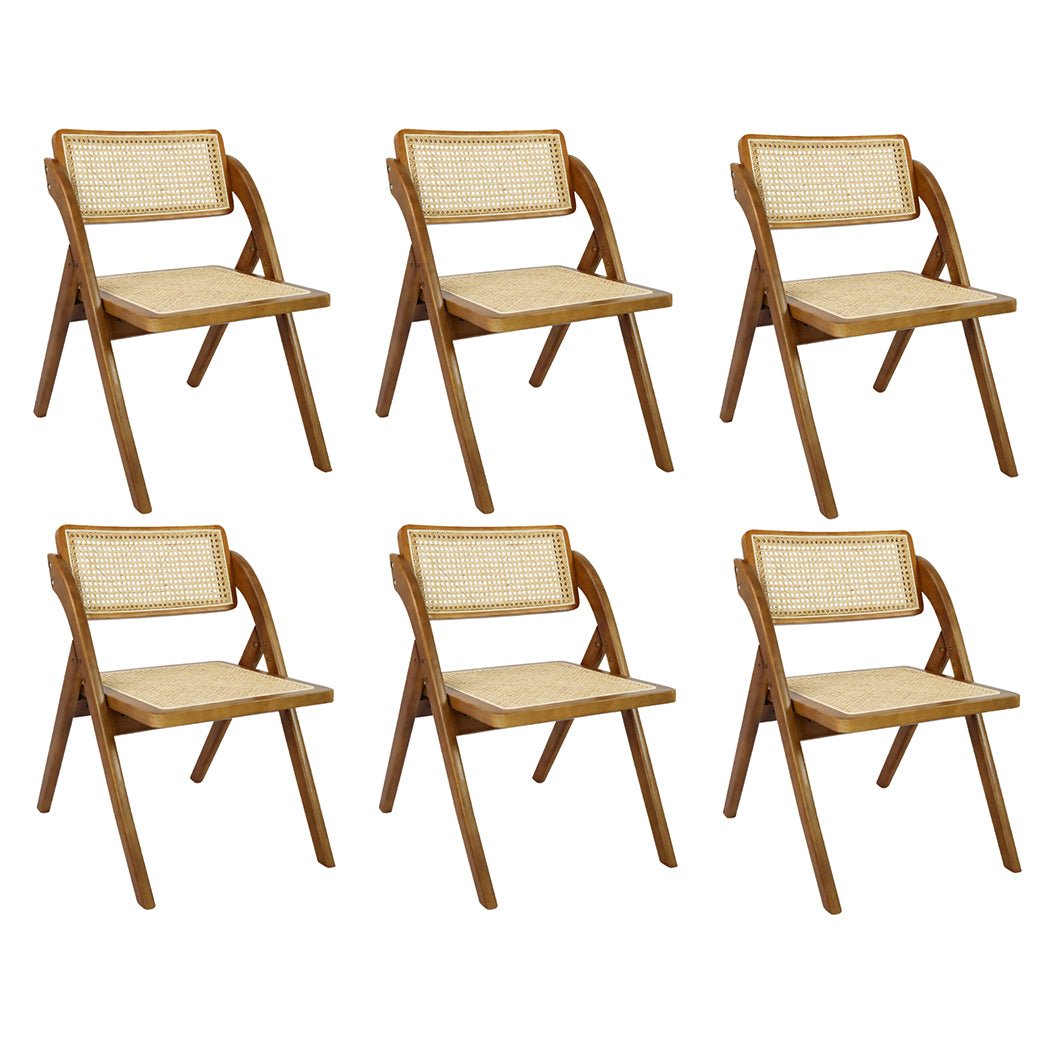 6 - Pack Foldable Rattan Dining Chairs with Rubber Wood Frame - Walnut - Rivercity House & Home Co. (ABN 18 642 972 209) - Affordable Modern Furniture Australia