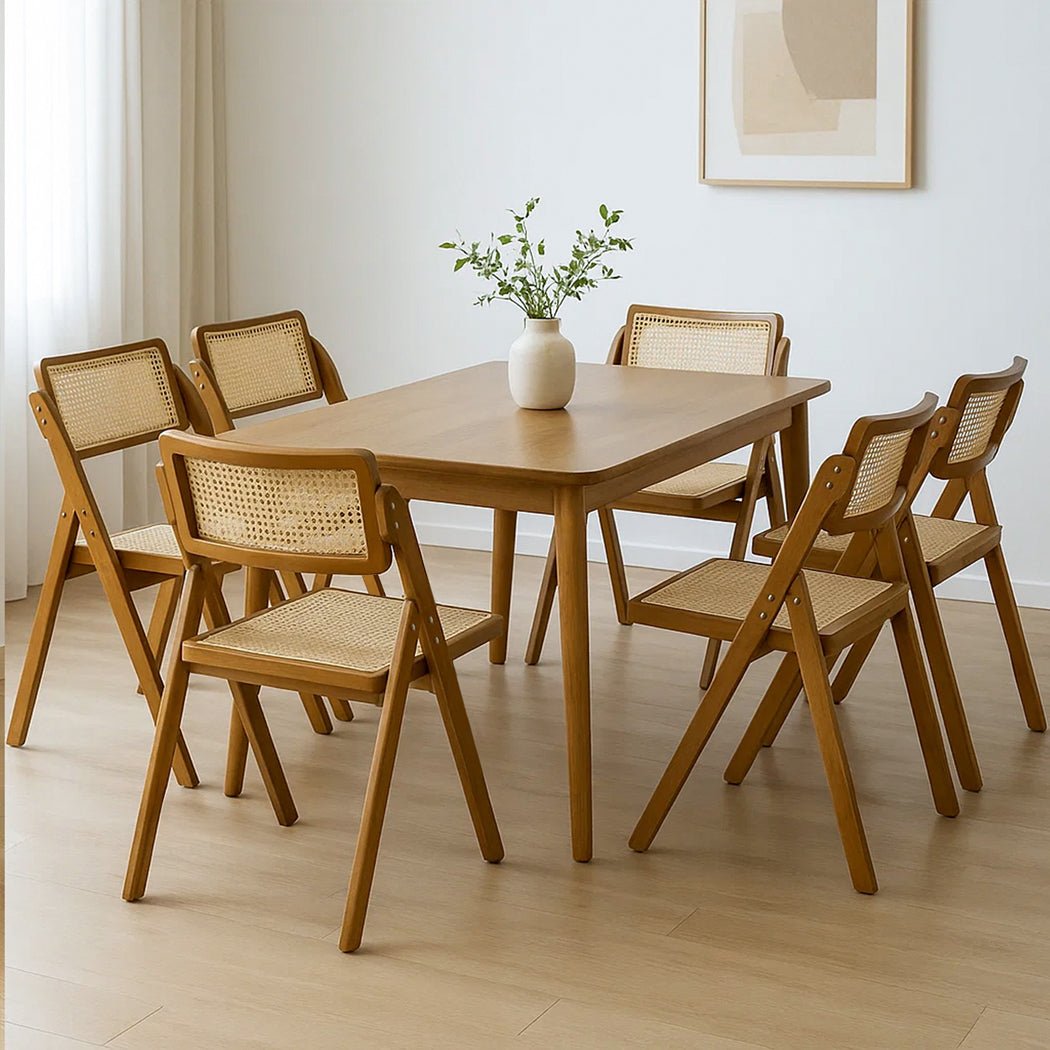 6 - Pack Foldable Rattan Dining Chairs with Rubber Wood Frame - Walnut - Rivercity House & Home Co. (ABN 18 642 972 209) - Affordable Modern Furniture Australia