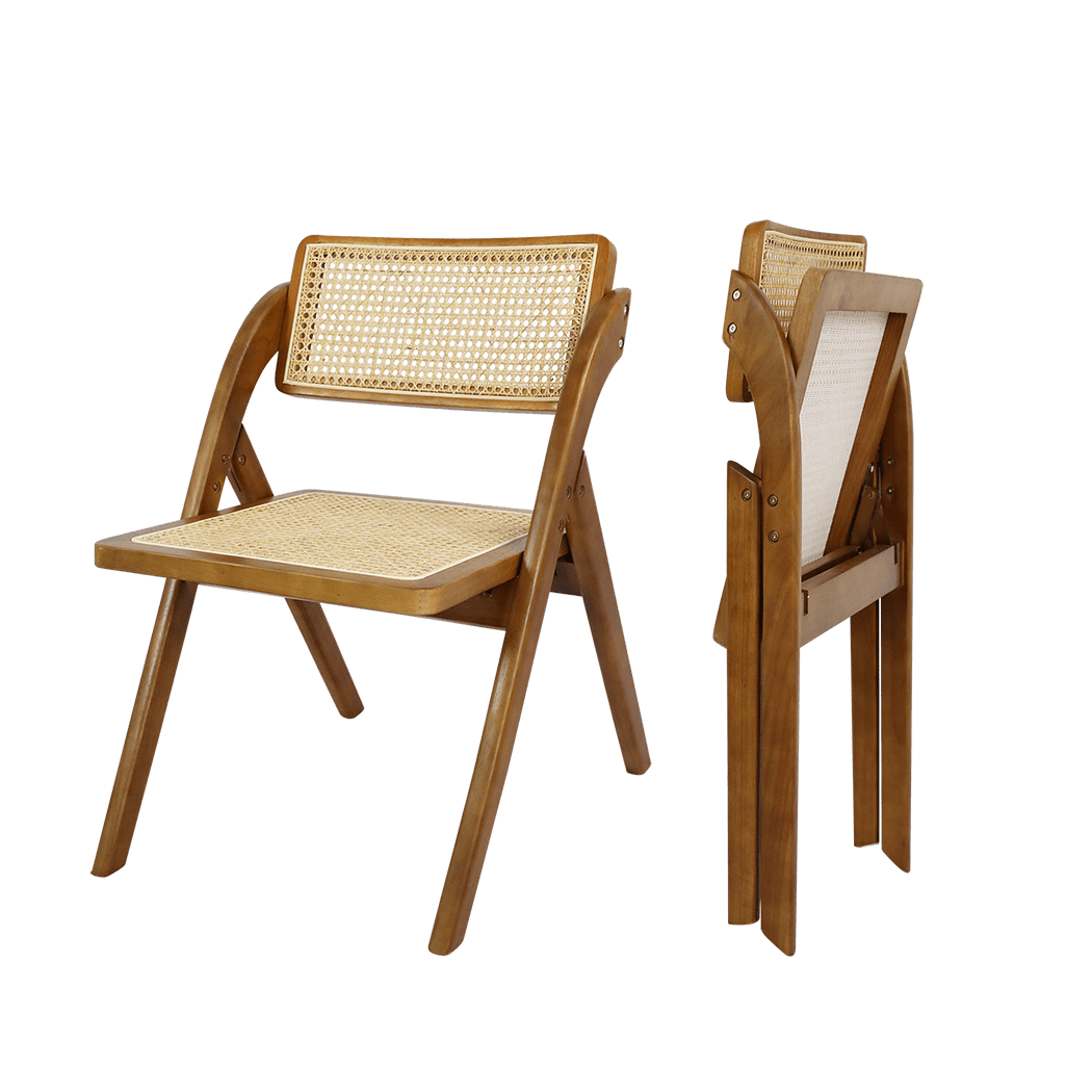 6 - Pack Foldable Rattan Dining Chairs with Rubber Wood Frame - Walnut - Rivercity House & Home Co. (ABN 18 642 972 209) - Affordable Modern Furniture Australia