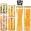 6 Pack Glass Storage Jars with Airtight Bamboo Lids for Kitchen Pantry - Clear
