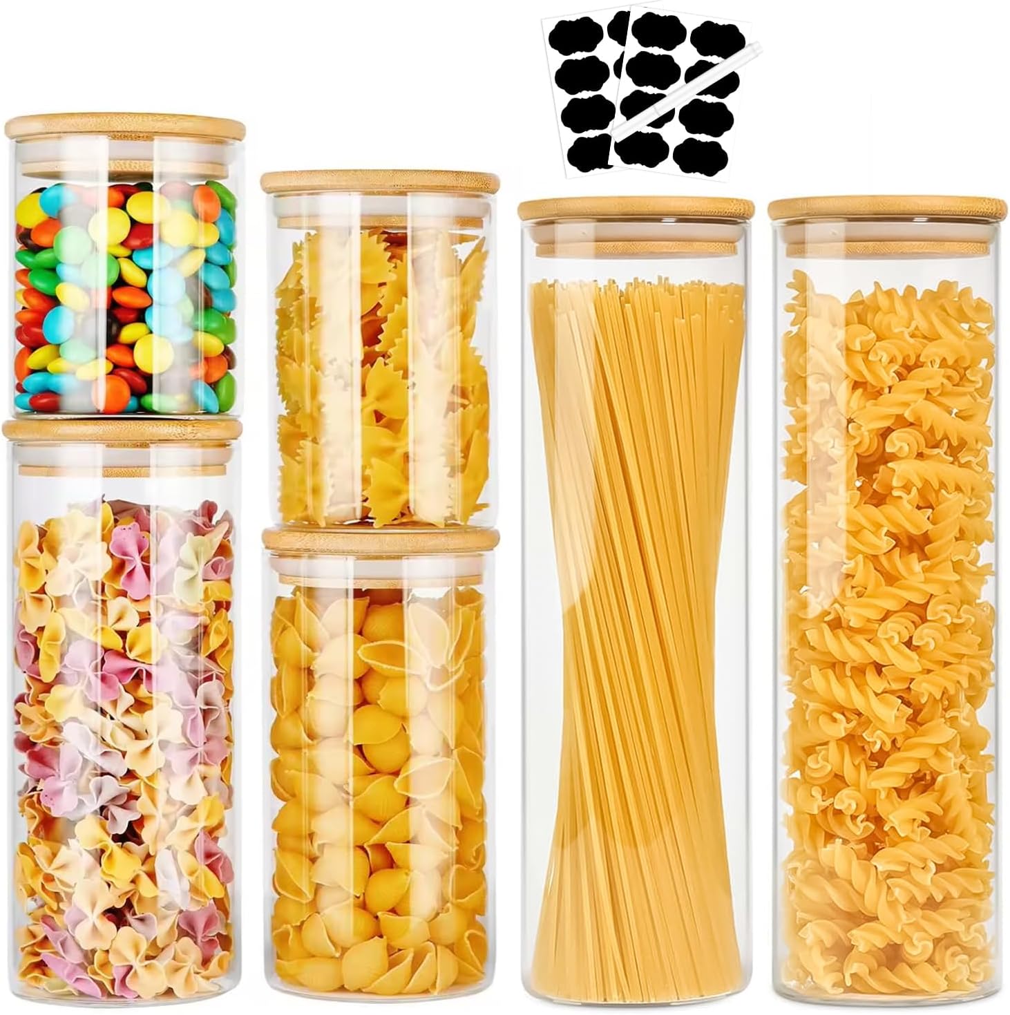 6 Pack Glass Storage Jars with Bamboo Lids for Kitchen Pantry, Pasta, Snacks, Cookies, Candy & More - Home & Garden > Kitchenware > Food Storage - Rivercity House & Home Co. (ABN 18 642 972 209) - Affordable Modern Furniture Australia