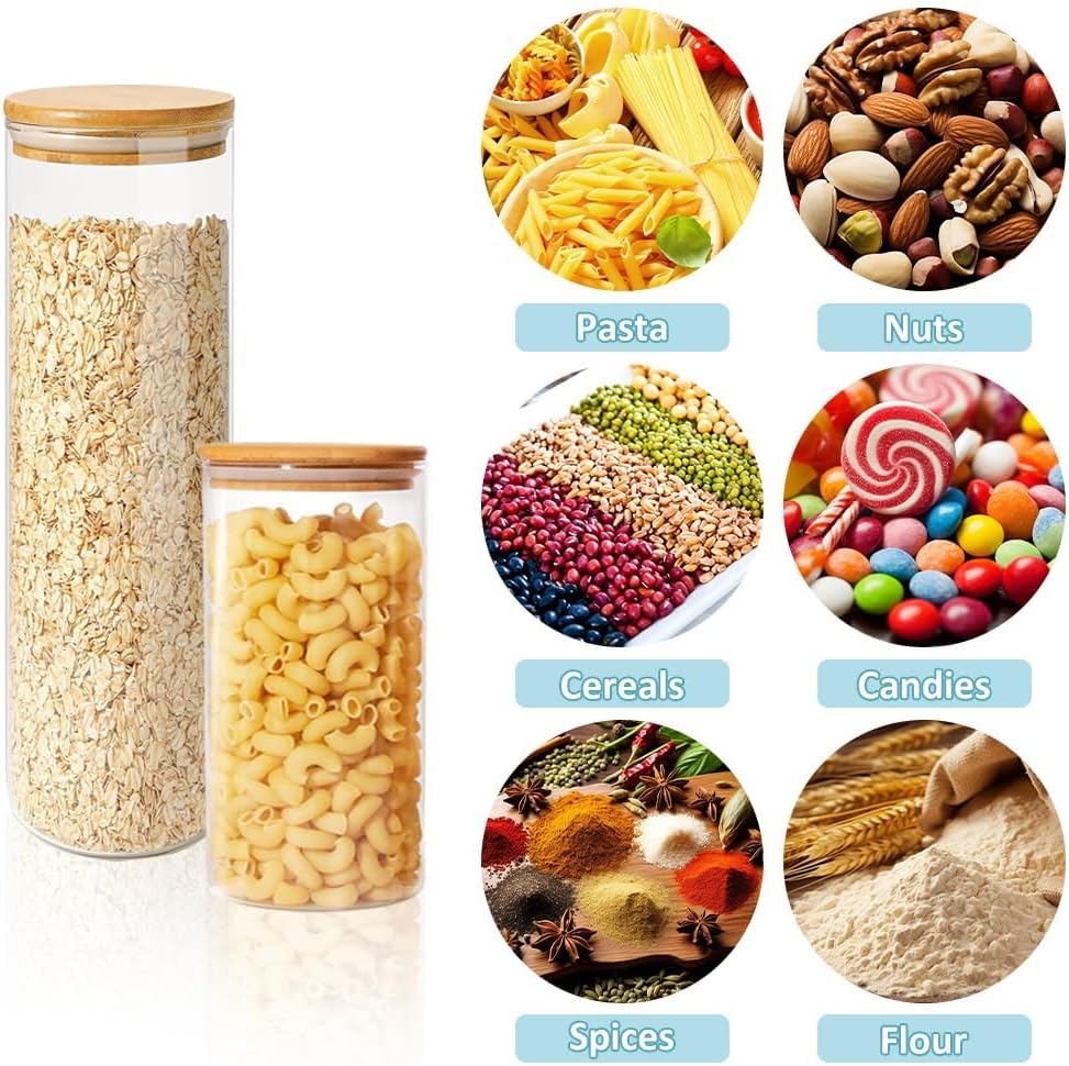 6 Pack Glass Storage Jars with Bamboo Lids for Kitchen Pantry, Pasta, Snacks, Cookies, Candy & More - Home & Garden > Kitchenware > Food Storage - Rivercity House & Home Co. (ABN 18 642 972 209) - Affordable Modern Furniture Australia