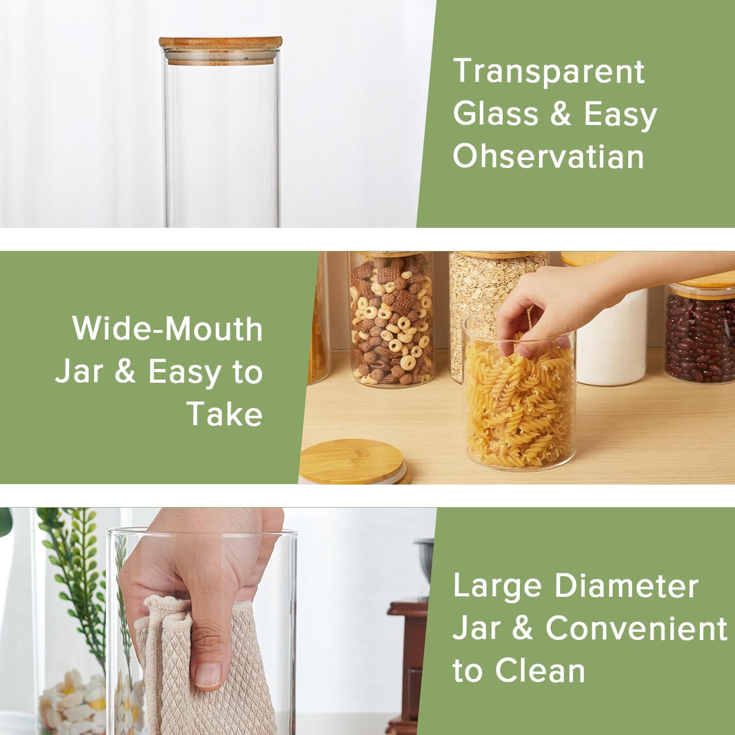 6 Pack Glass Storage Jars with Bamboo Lids for Kitchen Pantry, Pasta, Snacks, Cookies, Candy & More - Home & Garden > Kitchenware > Food Storage - Rivercity House & Home Co. (ABN 18 642 972 209) - Affordable Modern Furniture Australia