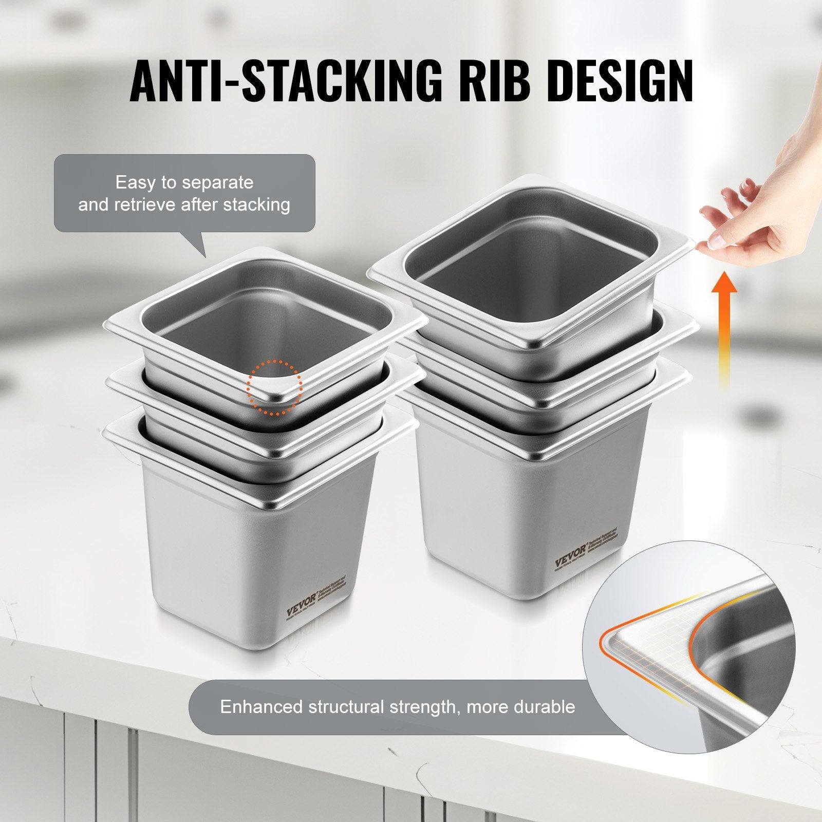 6 Pack Hotel Pans, 1/6 Size Anti - Jam Steam Pan, 0.8mm Thick Stainless Steel Restaurant Steam Table Pan, 6 - Inch Deep Commercial Table Pan, Catering Storage Food Pan, for Industrial & Scientific - Home & Garden > Kitchenware > Food Storage - Rivercity House & Home Co. (ABN 18 642 972 209) - Affordable Modern Furniture Australia