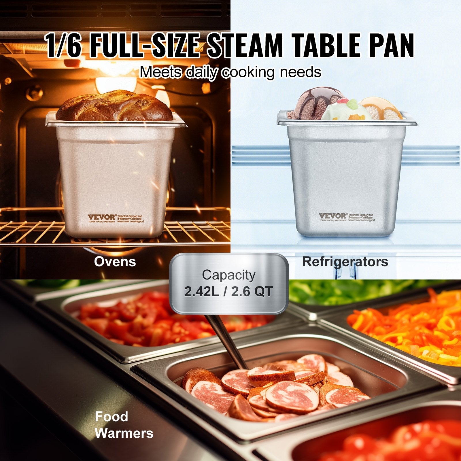 6 Pack Hotel Pans, 1/6 Size Anti - Jam Steam Pan, 0.8mm Thick Stainless Steel Restaurant Steam Table Pan, 6 - Inch Deep Commercial Table Pan, Catering Storage Food Pan, for Industrial & Scientific - Home & Garden > Kitchenware > Food Storage - Rivercity House & Home Co. (ABN 18 642 972 209) - Affordable Modern Furniture Australia