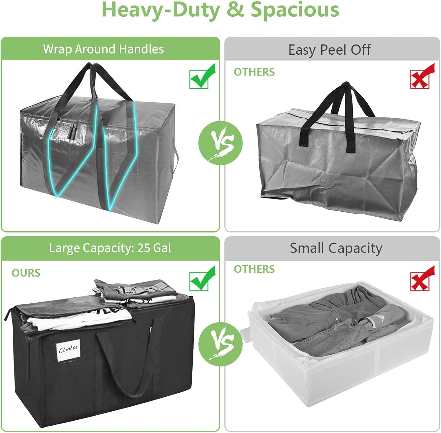 6 - Pack Large 95L Moving Storage Bags with Zippers & Handles for Travel & Organization - Black - Home & Garden > Travel > Duffel Bags - Rivercity House & Home Co. (ABN 18 642 972 209) - Affordable Modern Furniture Australia