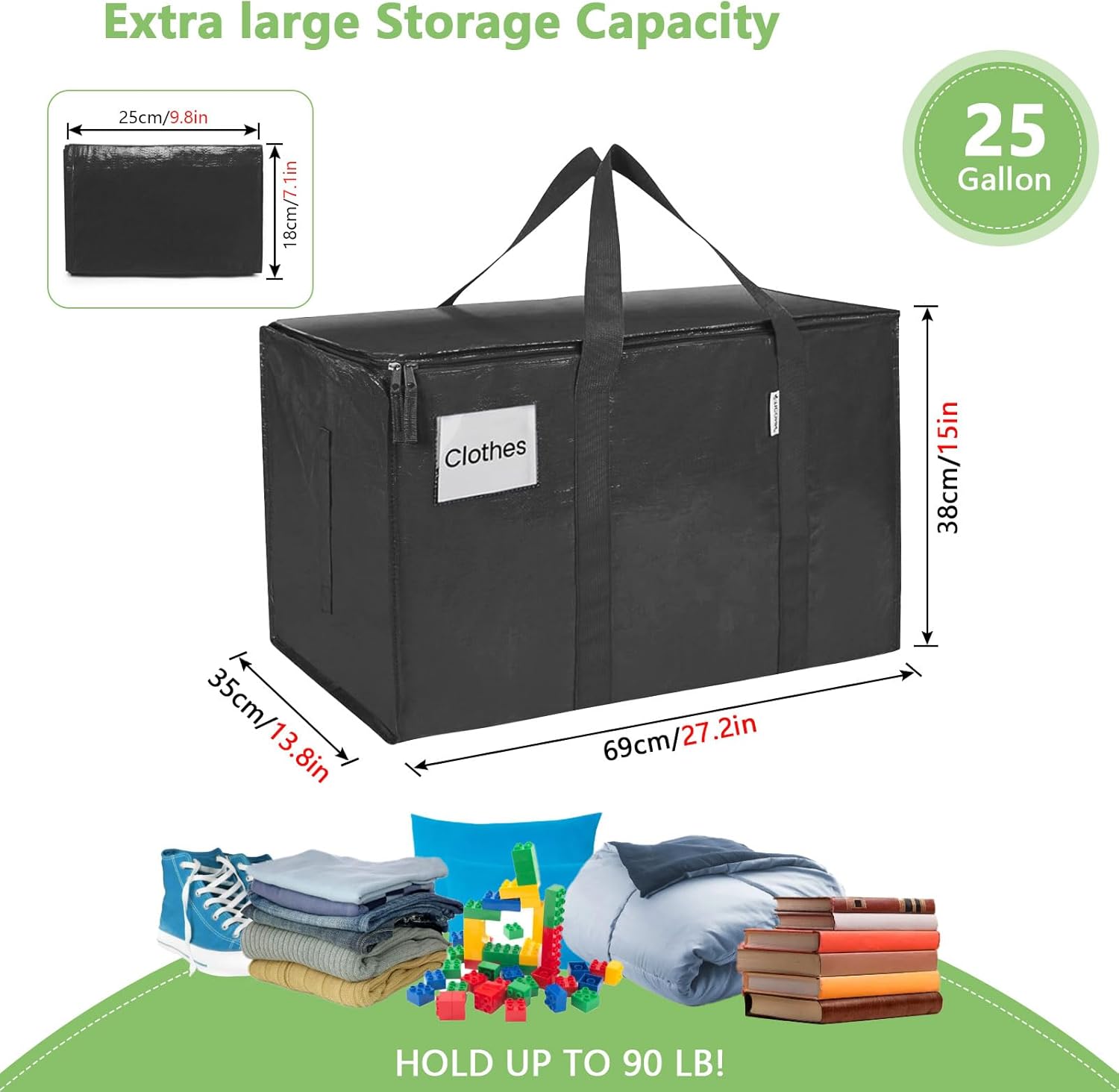 6 - Pack Large 95L Moving Storage Bags with Zippers & Handles for Travel & Organization - Black - Home & Garden > Travel > Duffel Bags - Rivercity House & Home Co. (ABN 18 642 972 209) - Affordable Modern Furniture Australia