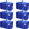 6-Pack Large 95L Moving Storage Bags with Zippers & Handles for Travel & Organization - Blue