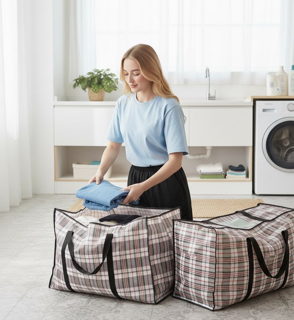 6 Pack Large Moving Storage Bags with Zipper & Handles for Clothes & Bedding - Checkered Pattern - Home & Garden > Storage > Clothing & Wardrobe Storage - Rivercity House & Home Co. (ABN 18 642 972 209) - Affordable Modern Furniture Australia