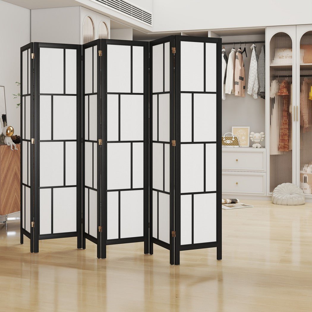 6 Panel 170cm Freestanding Room Divider Folding Screen - Black - Rivercity House & Home Co. (ABN 18 642 972 209) - Affordable Modern Furniture Australia