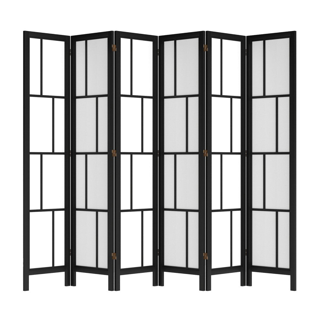 6 Panel 170cm Freestanding Room Divider Folding Screen - Black - Rivercity House & Home Co. (ABN 18 642 972 209) - Affordable Modern Furniture Australia