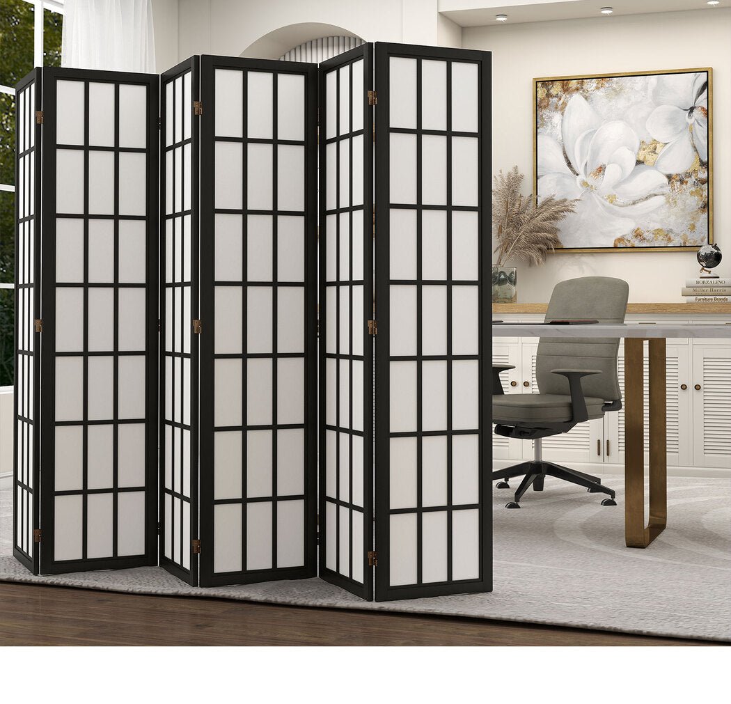 6 Panel 170cm Freestanding Room Divider Folding Screen - Black - Rivercity House & Home Co. (ABN 18 642 972 209) - Affordable Modern Furniture Australia