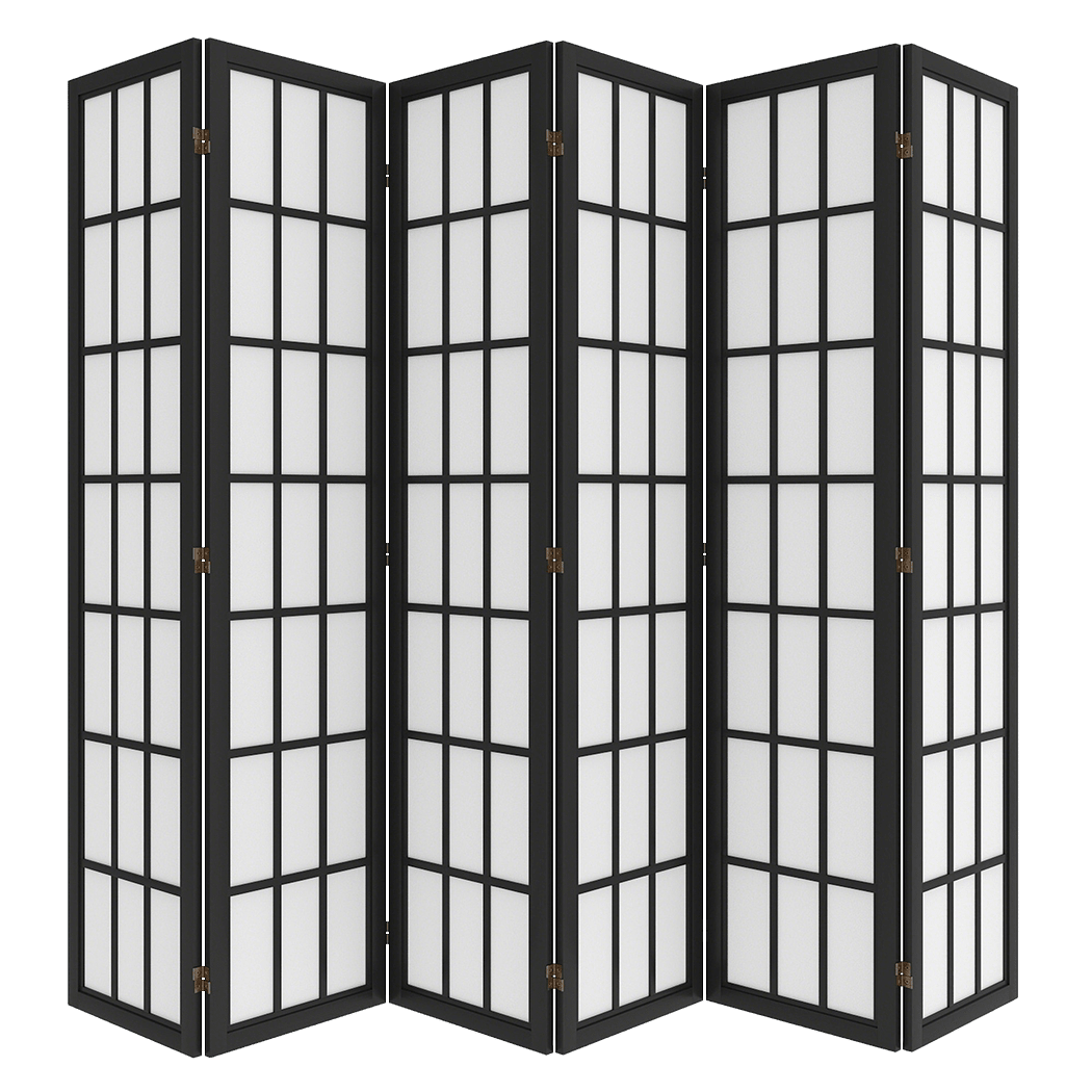 6 Panel 170cm Freestanding Room Divider Folding Screen - Black - Rivercity House & Home Co. (ABN 18 642 972 209) - Affordable Modern Furniture Australia