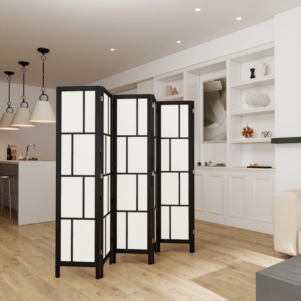 6 Panel 170cm Freestanding Room Divider Folding Screen - Black - Rivercity House & Home Co. (ABN 18 642 972 209) - Affordable Modern Furniture Australia