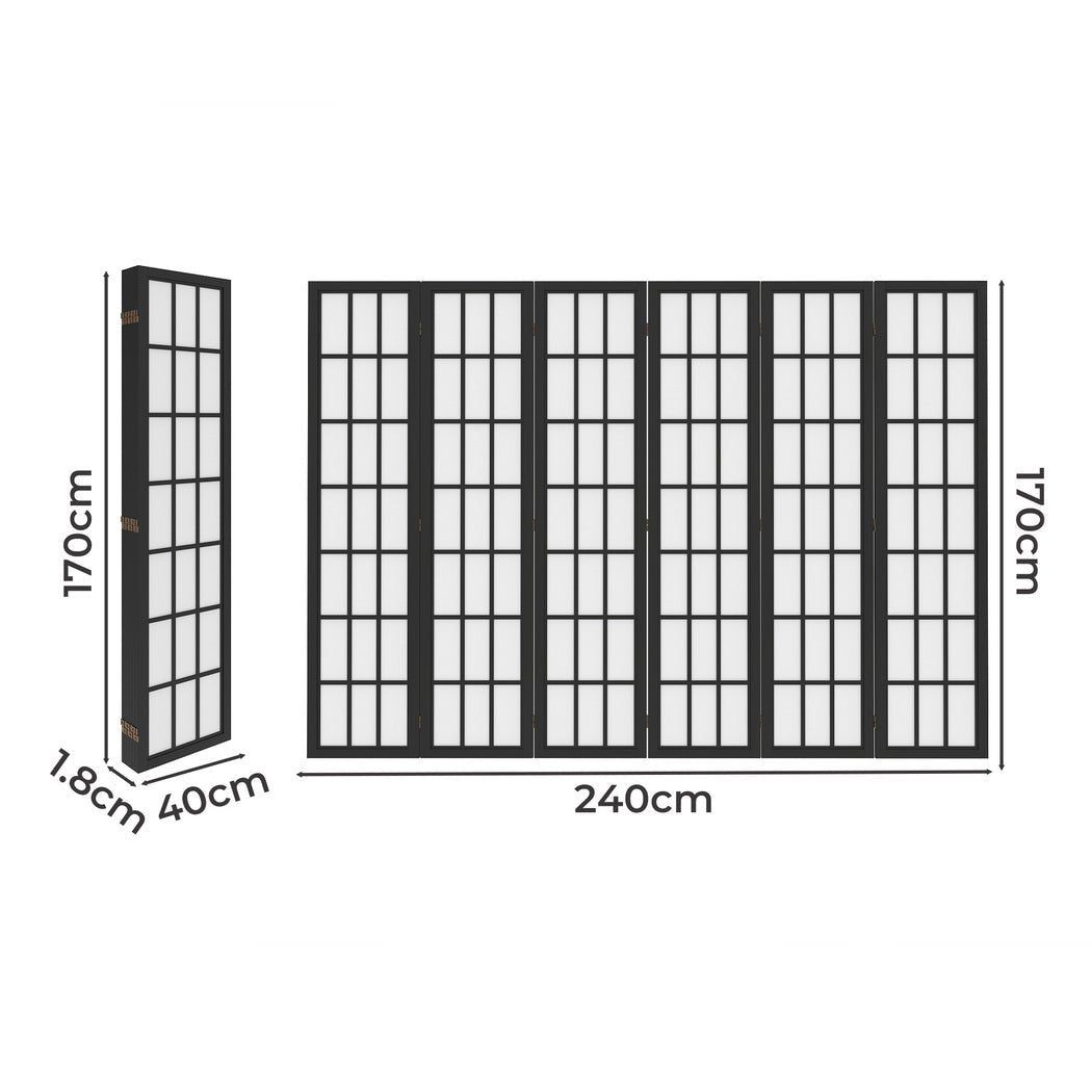 6 Panel 170cm Freestanding Room Divider Folding Screen - Black - Rivercity House & Home Co. (ABN 18 642 972 209) - Affordable Modern Furniture Australia