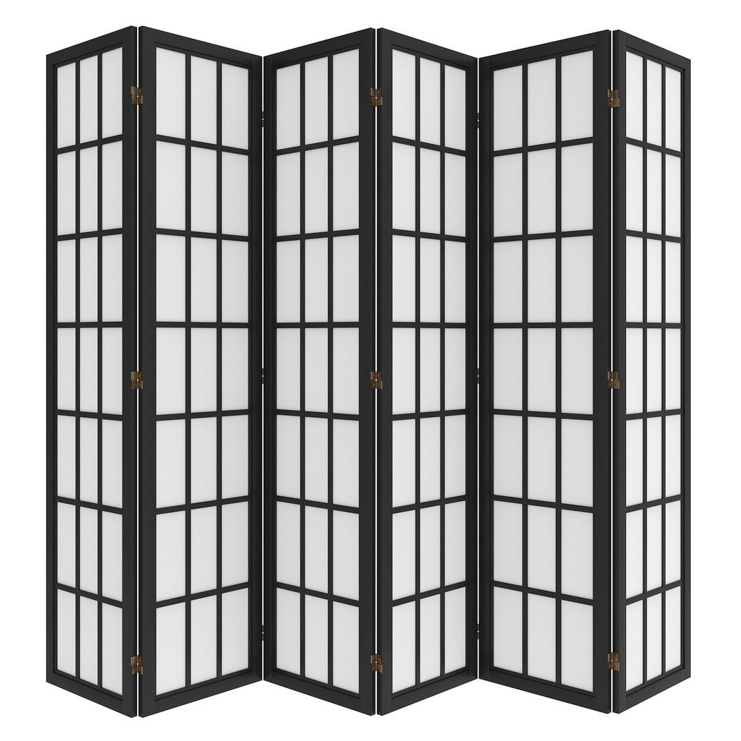 6 Panel 170cm Freestanding Room Divider Folding Screen - Black - Rivercity House & Home Co. (ABN 18 642 972 209) - Affordable Modern Furniture Australia