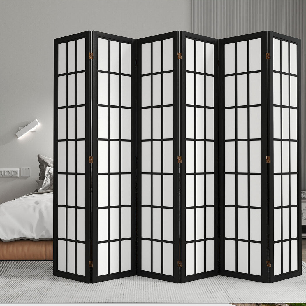 6 Panel 170cm Freestanding Room Divider Folding Screen - Black - Rivercity House & Home Co. (ABN 18 642 972 209) - Affordable Modern Furniture Australia