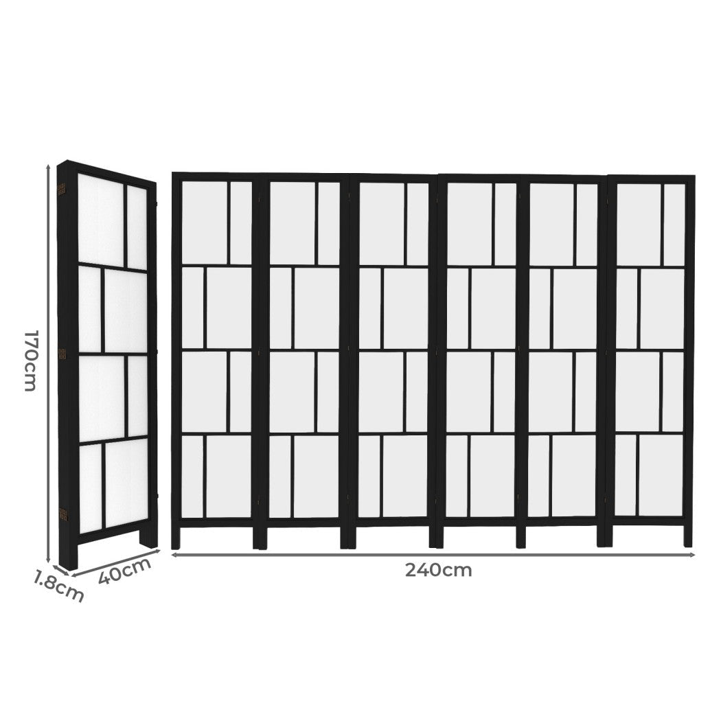 6 Panel 170cm Freestanding Room Divider Folding Screen - Black - Rivercity House & Home Co. (ABN 18 642 972 209) - Affordable Modern Furniture Australia