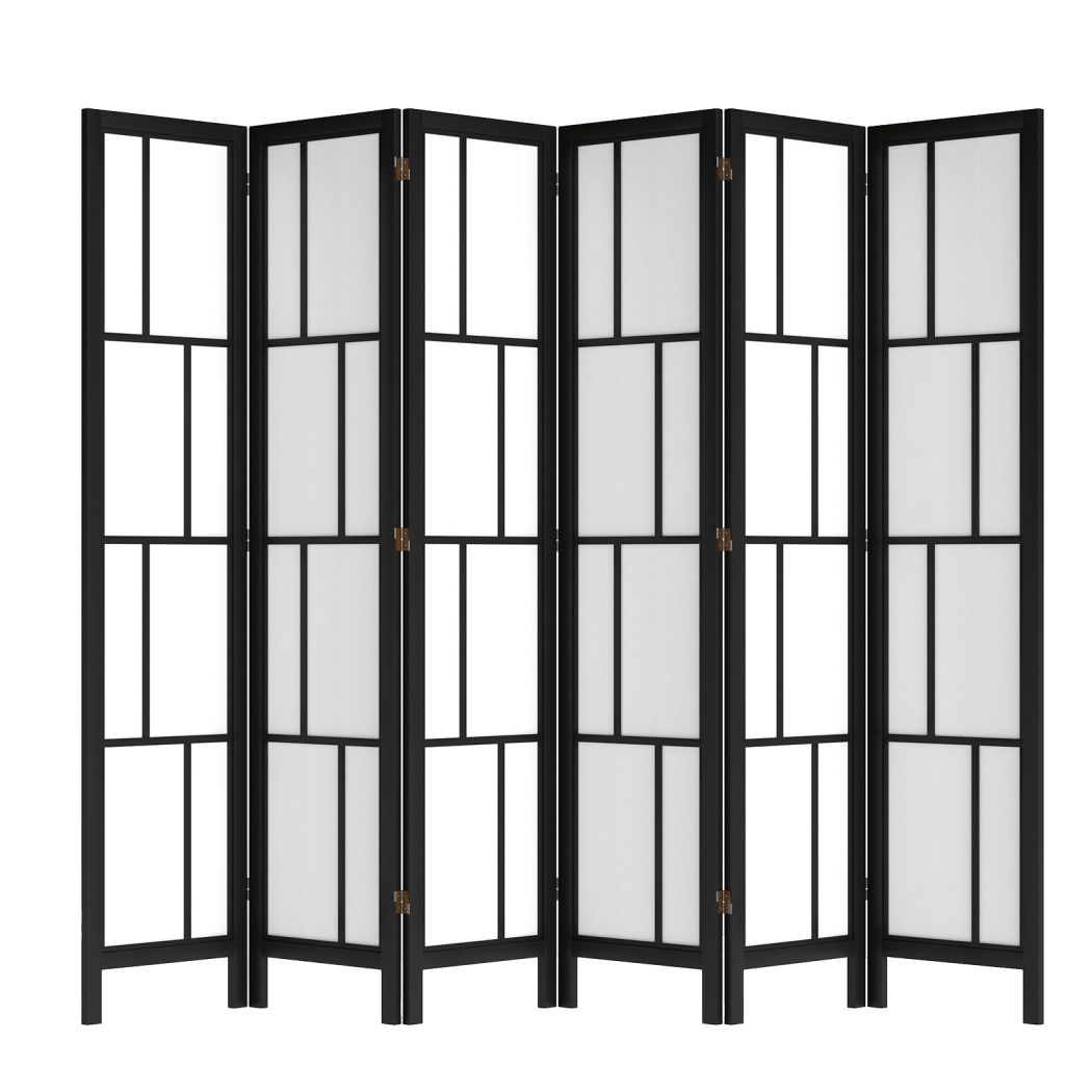 6 Panel 170cm Freestanding Room Divider Folding Screen - Black - Rivercity House & Home Co. (ABN 18 642 972 209) - Affordable Modern Furniture Australia