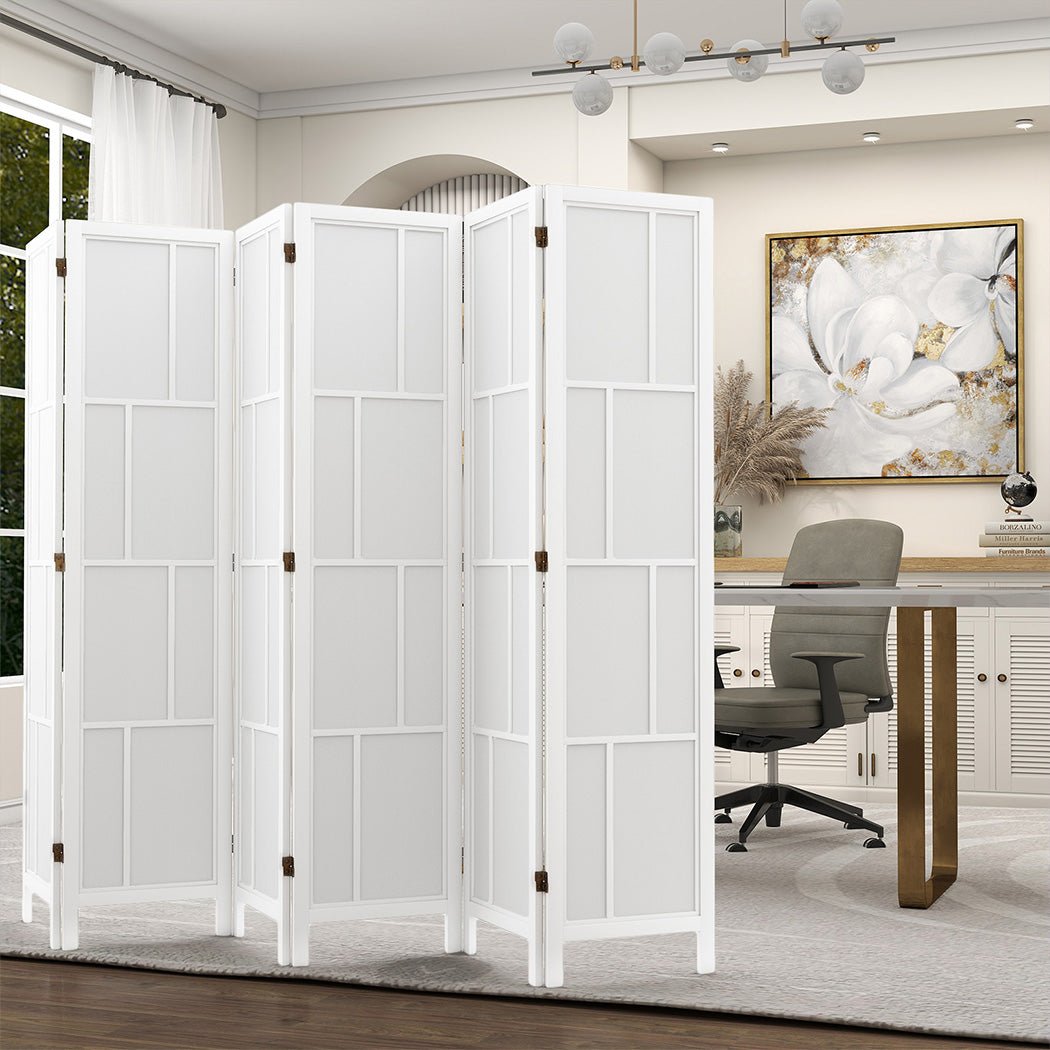 6 Panel 170cm Freestanding Room Divider Folding Screen - White - Rivercity House & Home Co. (ABN 18 642 972 209) - Affordable Modern Furniture Australia