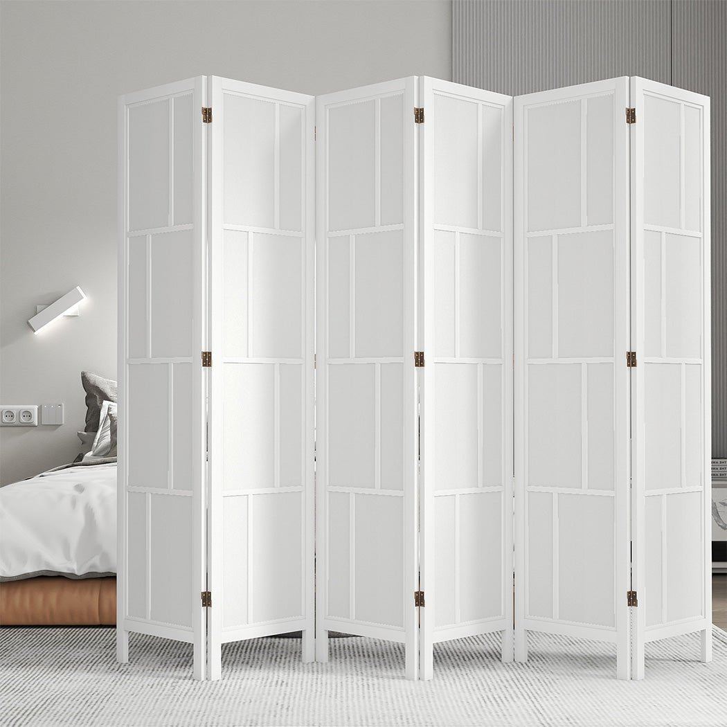 6 Panel 170cm Freestanding Room Divider Folding Screen - White - Rivercity House & Home Co. (ABN 18 642 972 209) - Affordable Modern Furniture Australia