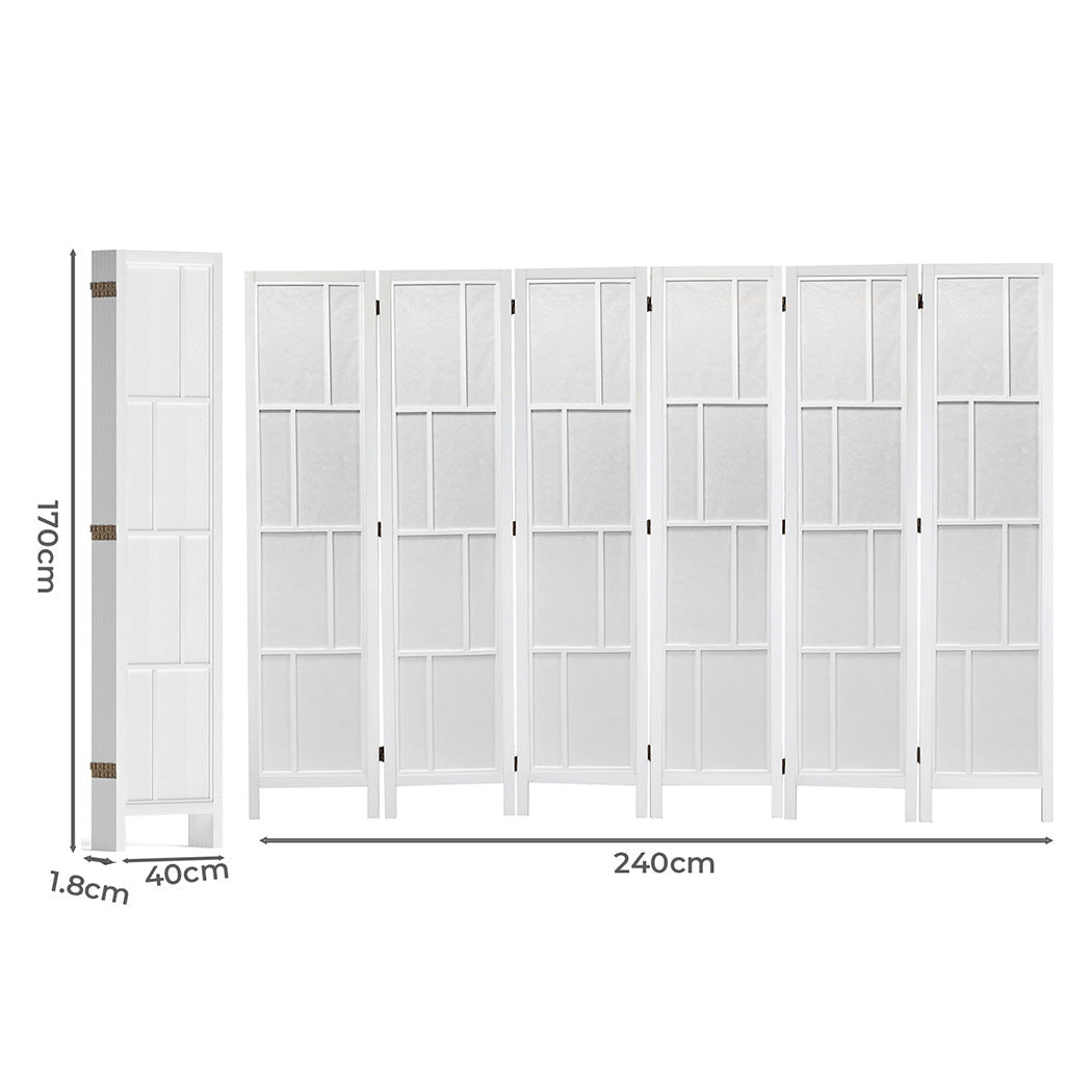 6 Panel 170cm Freestanding Room Divider Folding Screen - White - Rivercity House & Home Co. (ABN 18 642 972 209) - Affordable Modern Furniture Australia