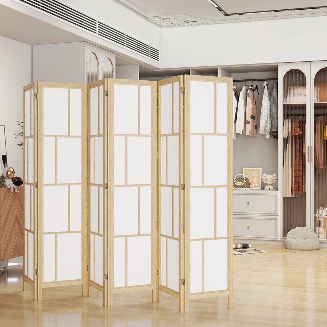6 Panel 170cm Freestanding Room Divider Screen - Natural - Rivercity House & Home Co. (ABN 18 642 972 209) - Affordable Modern Furniture Australia