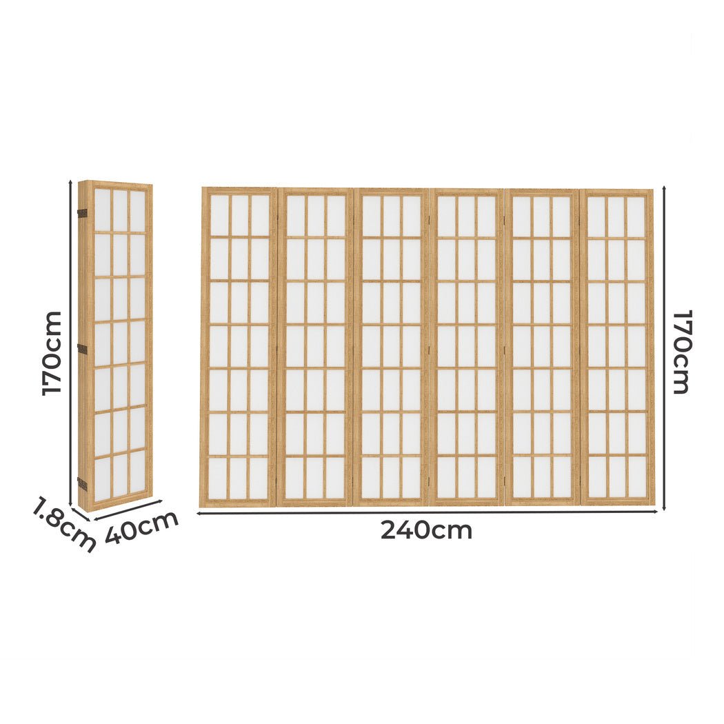 6 Panel 170cm Freestanding Room Divider Screen - Natural - Rivercity House & Home Co. (ABN 18 642 972 209) - Affordable Modern Furniture Australia