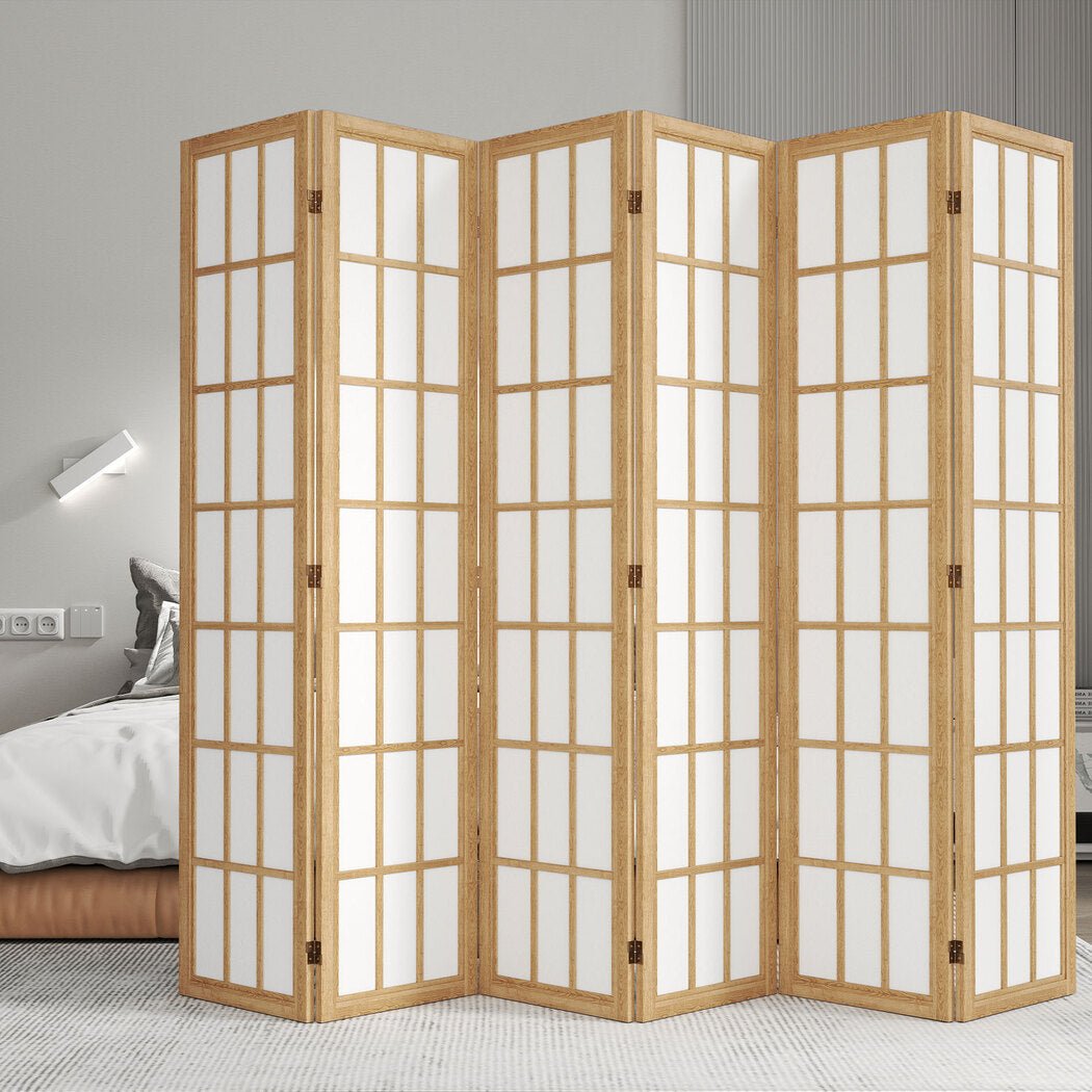 6 Panel 170cm Freestanding Room Divider Screen - Natural - Rivercity House & Home Co. (ABN 18 642 972 209) - Affordable Modern Furniture Australia