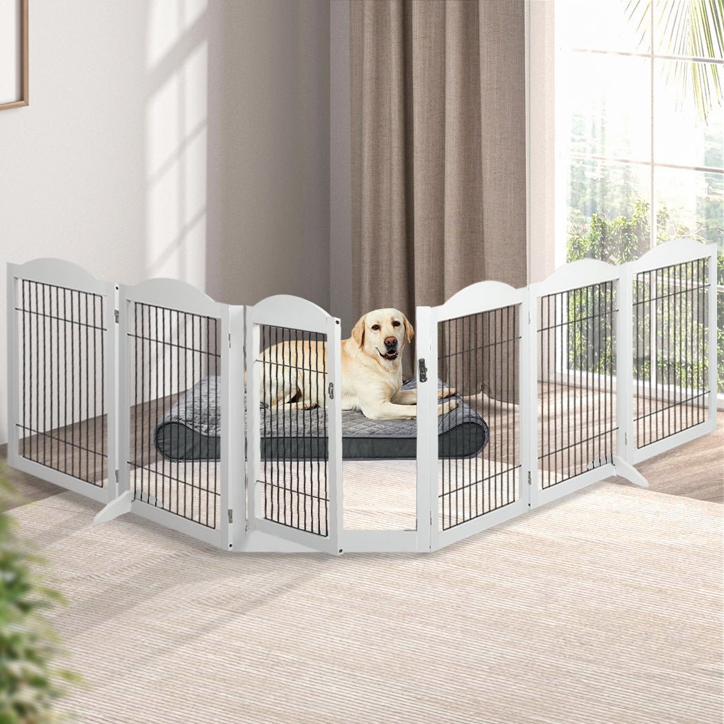 6 - Panel Adjustable Pet Dog Playpen with Gate - White - Rivercity House & Home Co. (ABN 18 642 972 209) - Affordable Modern Furniture Australia