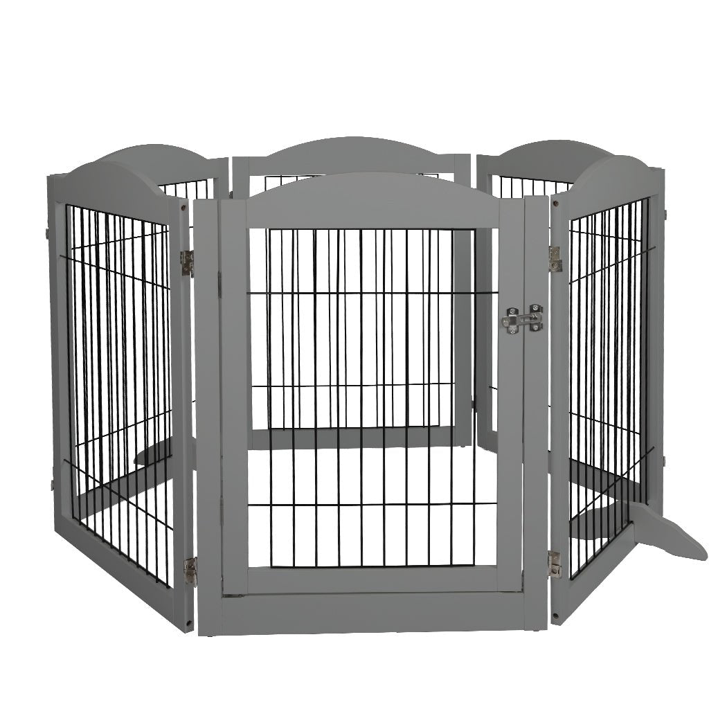 6 - Panel Adjustable Pet Dog Playpen with Lockable Gate - Grey - Rivercity House & Home Co. (ABN 18 642 972 209) - Affordable Modern Furniture Australia