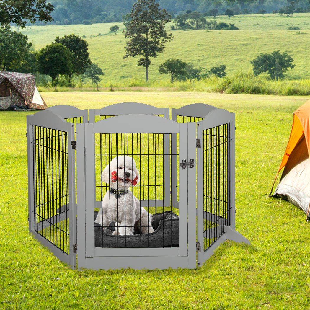 6 - Panel Adjustable Pet Dog Playpen with Lockable Gate - Grey - Rivercity House & Home Co. (ABN 18 642 972 209) - Affordable Modern Furniture Australia
