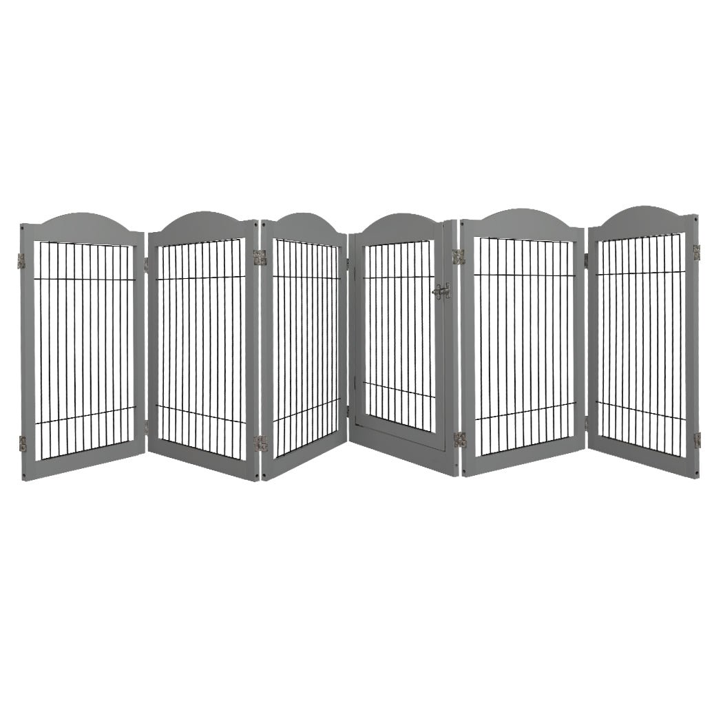 6 - Panel Adjustable Pet Dog Playpen with Lockable Gate - Grey - Rivercity House & Home Co. (ABN 18 642 972 209) - Affordable Modern Furniture Australia