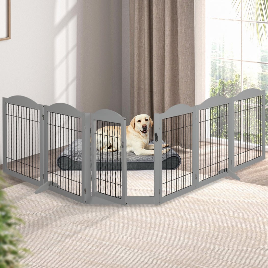 6 - Panel Adjustable Pet Dog Playpen with Lockable Gate - Grey - Rivercity House & Home Co. (ABN 18 642 972 209) - Affordable Modern Furniture Australia