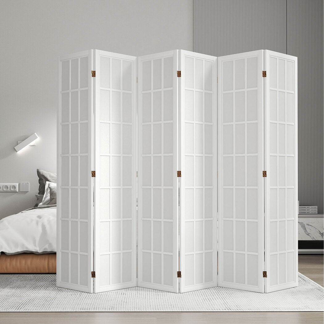 6 Panel Freestanding Room Divider Screen 170cm - White - Rivercity House & Home Co. (ABN 18 642 972 209) - Affordable Modern Furniture Australia