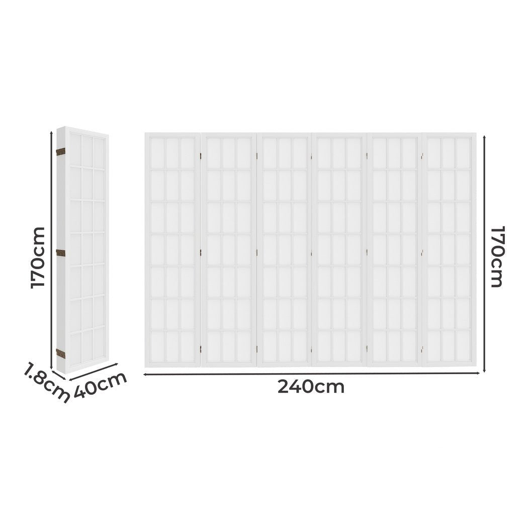 6 Panel Freestanding Room Divider Screen 170cm - White - Rivercity House & Home Co. (ABN 18 642 972 209) - Affordable Modern Furniture Australia