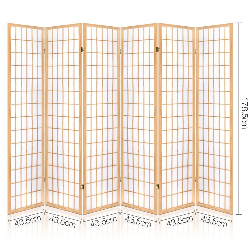 6 Panel Room Divider Screen 261x179cm - Natural - Furniture > Bedroom > Room Dividers - Rivercity House & Home Co. (ABN 18 642 972 209) - Affordable Modern Furniture Australia
