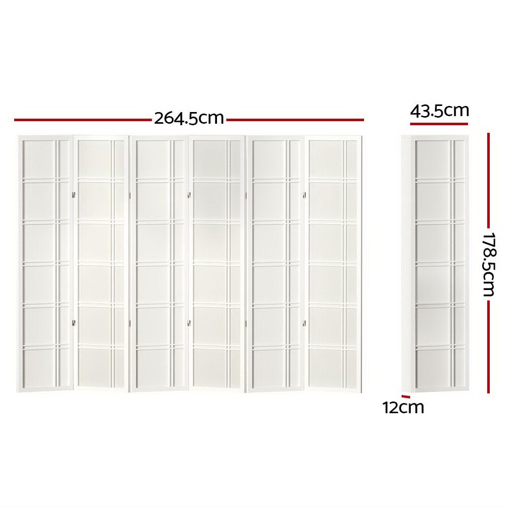 6 Panel Room Divider Screen 265x179cm Nova White - Furniture > Bedroom > Room Dividers - Rivercity House & Home Co. (ABN 18 642 972 209) - Affordable Modern Furniture Australia