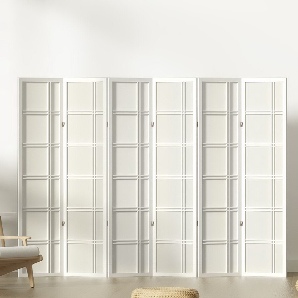6 Panel Room Divider Screen 265x179cm Nova White - Furniture > Bedroom > Room Dividers - Rivercity House & Home Co. (ABN 18 642 972 209) - Affordable Modern Furniture Australia