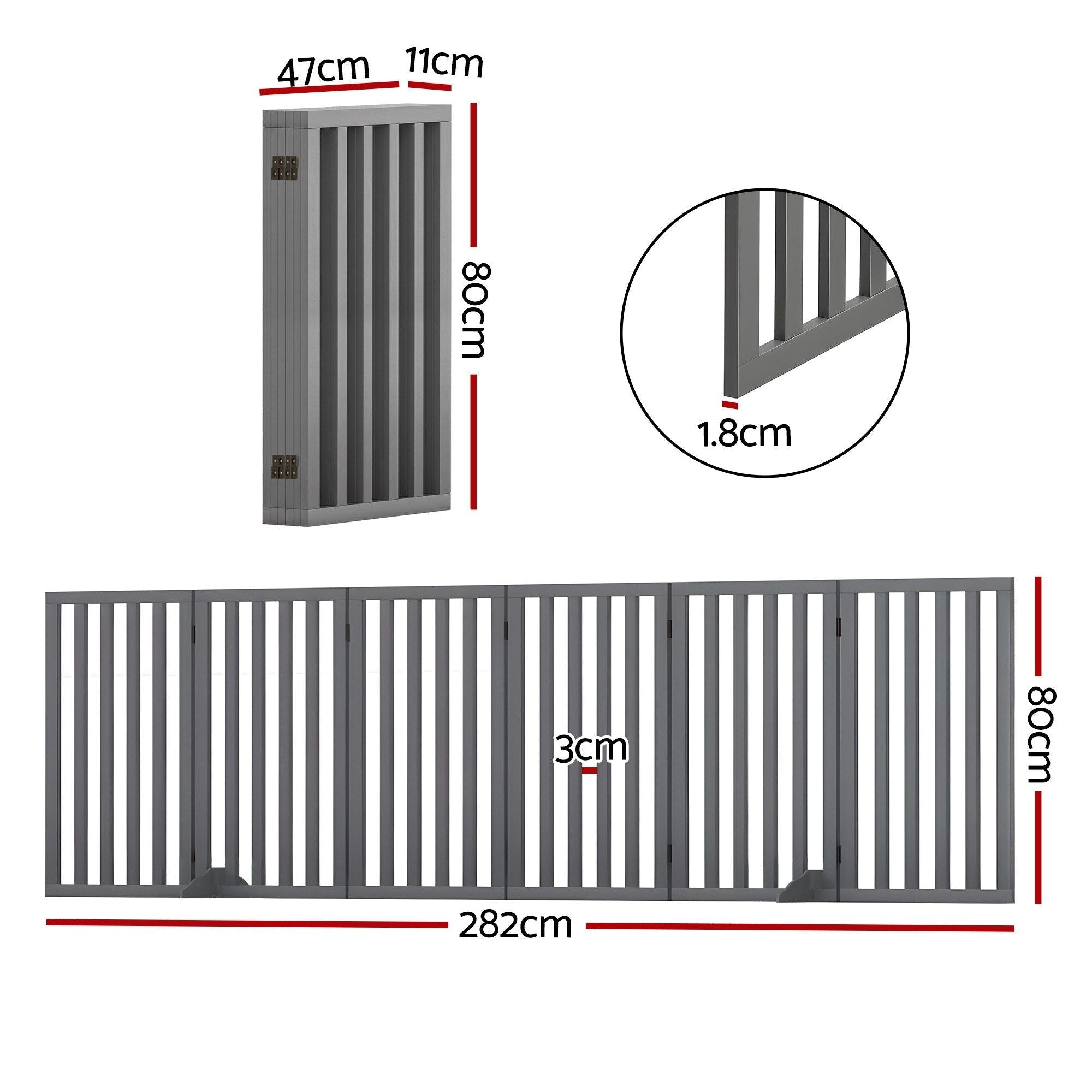 6-Panel Wooden Dog Gate Playpen Enclosure with Pet Door - Grey - Pet Care > Dog Supplies > Dog Playpens & Gates - Rivercity House & Home Co. (ABN 18 642 972 209) - Affordable Modern Furniture Australia