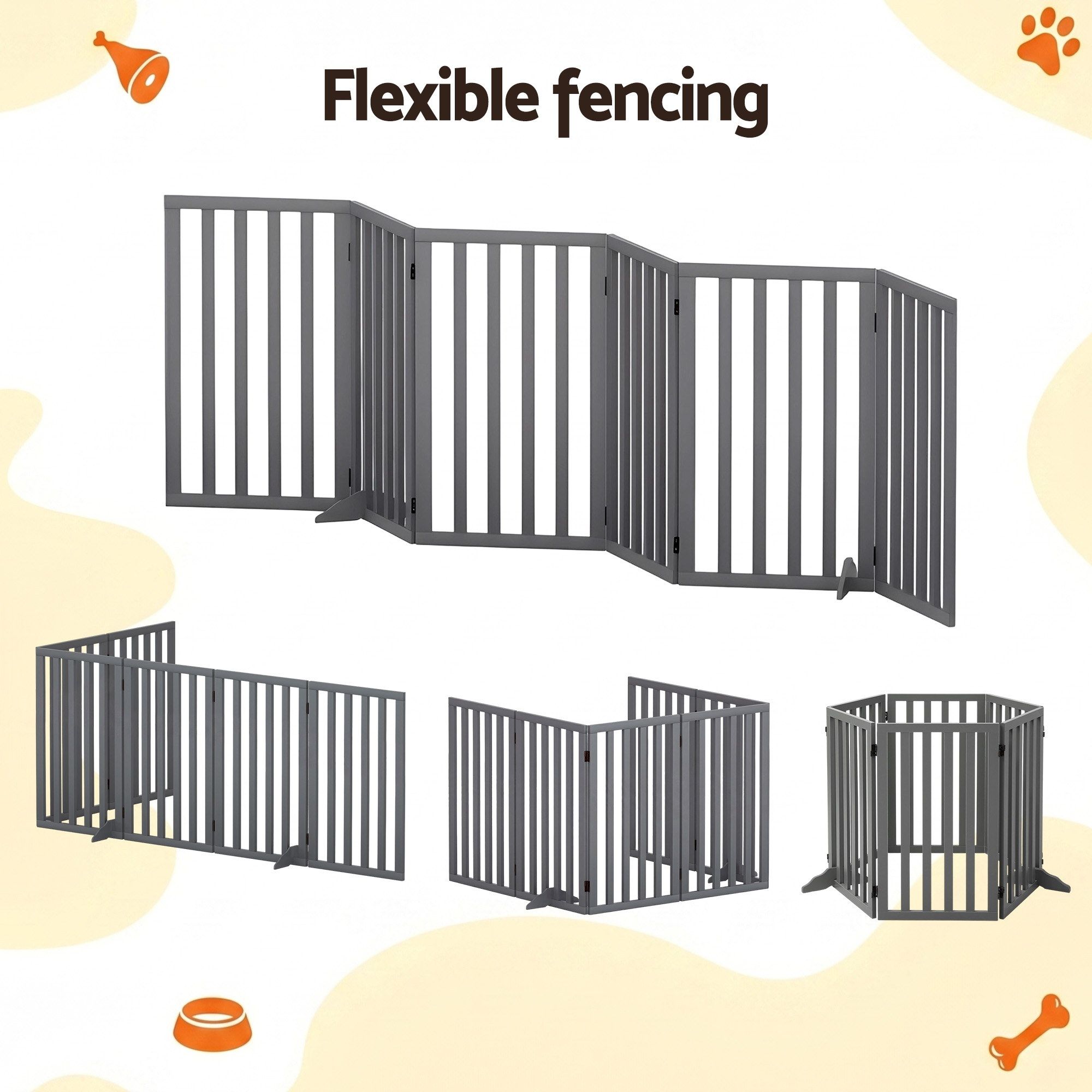 6-Panel Wooden Dog Gate Playpen Enclosure with Pet Door - Grey - Pet Care > Dog Supplies > Dog Playpens & Gates - Rivercity House & Home Co. (ABN 18 642 972 209) - Affordable Modern Furniture Australia