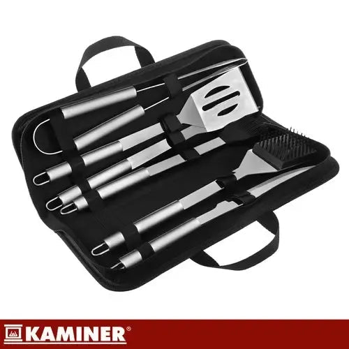 6 Piece Stainless Steel BBQ Tool Set with Case for Gas and Charcoal Grills - Black - Home & Garden > BBQ > BBQ Tools - Rivercity House & Home Co. (ABN 18 642 972 209) - Affordable Modern Furniture Australia